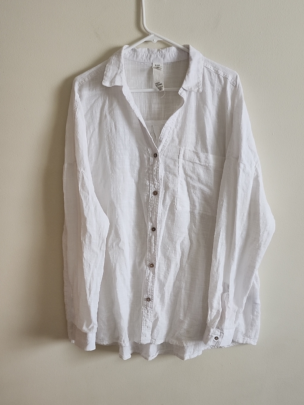 Cotton On White Casual Button Down Shirt, Swim Cover Up, Layering Piece
